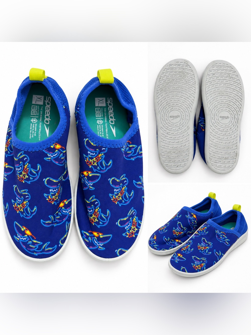 Speedo Kids Water Shoes XL 11/12 Blue Shark Slip On Swim Shoes